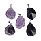 Natural Amethyst Pendants, with Iron Snap on Bails, Faceted, Nuggets, 34.5~50x23.5~31x10.5~13mm, Hole: 7.8x3mm