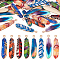 32Pcs 8 Colors Alloy Pendants, with Enamel, Light Gold, Feather, Mixed Color, 38x9x2mm, Hole: 1.4mm, 4pcs/color