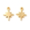 Brass Charms, Star Charm, Real 18K Gold Plated, 10.5x7.5x1mm, Hole: 0.8mm