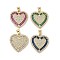 Brass Micro Pave Cubic Zirconia Pendants, Heart, Long-Lasting Plated, Rack Plating, Mixed Color, 22x21x2.5mm, Hole: 4x3.5mm