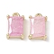 Brass Micro Pave Cubic Zirconia Charms, Cadmium Free & Nickel Free & Lead Free, Real 18K Gold Plated, Rectangle, Pearl Pink, 9.5x6x3mm, Hole: 1.2mm