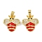 Brass Micro Pave Cubic Zirconia Pendants, Cadmium Free & Lead Free, with Enamel, Bees Charms, Real 18K Gold Plated, Red, 15.5x14.5x4mm, Hole: 5x2.5mm