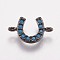 Brass Micro Pave Cubic Zirconia Links, Horseshoes, Gunmetal, Sky Blue, 8x13x2mm, Hole: 1.5mm