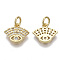 Brass Micro Pave Cubic Zirconia Charms, with Jump Rings, Nickel Free, Eye, Clear, Real 16K Gold Plated, 10.5x12x2mm, Hole: 3mm