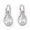 Brass Micro Pave Cubic Zirconia Charms, teardrop, Clear, Platinum, 10x5.5x3mm, Hole: 3mm