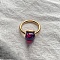Square 304 Stainless Steel with Glass Finger Rings, Golden, Dark Red, 10mm, US Size 7(17.3mm)