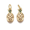 Brass Micro Pave Cubic Zirconia Charms, with Jump Rings, Pineapple, PeachPuff, Golden, 12x6x2.5mm, Hole: 3mm