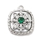 Brass Micro Pave Clear Cubic Zirconia Charms, Cadmium Free & Nickel Free & Lead Free, with Glass & Shell & Jump Ring, Square with Flower, Real Platinum Plated, 14x12x5mm, Hole: 1.4mm