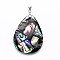 Brass Paua Shell Teardrop Pendants, Platinum, Undyed, 40~42x30~32x4~9mm, Hole: 4mm