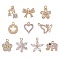10Pcs 10 Style Rack Plating Brass Cubic Zirconia Charms, Long-Lasting Plated, Flower, Light Gold, 10~21x8.5~19.5x2~5mm, hole: 1.2~1.8mm, 1pc/style