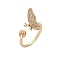 Butterfly Brass Micro Pave Cubic Zirconia Cuff Ring Setting, Cup & Peg Ring Settings for Half Drilled Beads, Real 14K Gold Plated, US Size 7 1/4(17.5mm), Pin: 0.9mm