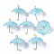 Acrylic Pendants, with Golden Plated Brass Loops and ABS Plastic Imitation Pearl, Umbrella, Sky Blue, 20~21x20x20mm, Hole: 1.6mm