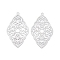 Non-Tarnish 304 Stainless Steel Pendants, Etched Metal Embellishments, Rhombus with Flower Charm, Stainless Steel Color, 42.5x24x0.3mm, Hole: 1.6mm