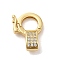 Brass Micro Pave Clear Cubic Zirconia Twister Clasps, Lead Free & Cadmium Free, Long-Lasting Plated, Flat Round, Real 18K Gold Plated, 18x13.5x6mm