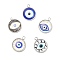 Luminous Glass Pendants, with 304 Stainless Steel Findings, Flat Round with Evil Eye Pattern, Stainless Steel Color, 18.5x15.5x5mm, Hole: 1.6mm
