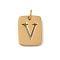 304 Stainless Steel Charms, with Jump Ring, Golden, Rectangle with Letter Charm, Letter V, 12.5x9.5x1.5mm, Hole: 3mm