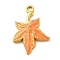 304 Stainless Steel Enamel Pendants, Maple Leaf Charm, PVD Vacuum Plating, Real 18K Gold Plated, Coral, 22x15x2mm, Hole: 1.6mm