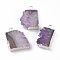 Natural Dyed Amethyst Slice Pendants, Plating Edge, with Brass Findings, Rectangle, Silver Color Plated, 24~26x14~22x5~6mm, Hole: 2.5mm