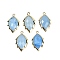 Dyed Natural Jade Faceted Leaf Pendants, Rack Plating Brass Charms, Golden, Sky Blue, 23x13.5x5.5mm, Hole: 1.2mm