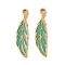 304 Stainless Steel Glitter Enamel Pendants, Feather Charms, Ion Plating(IP), Real 18K Gold Plated, 22x5.5x1.5mm, Hole: 1.4mm