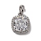 925 Sterling Silver Pave Clear Cubic Zirconia Pendants, Real Platinum Plated, Rhodium Plated, Square, 21mm, Square: 16x13x7mm, Hole: 4.5x4mm