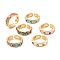 Flat Round Cubic Zirconia Cuff Ring, Long-Lasting Plated Brass Enamel Open Ring for Women, Golden, Mixed Color, US Size 7 3/4(17.9mm)