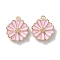 Alloy Enamel Pendants, Golden, Flower Charm, Pink, 15.5x13x3.5mm, Hole: 1.4mm