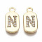 Brass Micro Pave Clear Cubic Zirconia Pendants, Nickel Free, Real 18K Gold Plated, Oval with Word, Letter.N, 16x7.5x1.5mm, Hole: 1.8mm