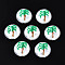 3D Printed ABS Plastic Imitation Pearl Beads, Flat Round with Coconut Tree, Green, 12x5mm, Hole: 1.5mm