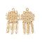 Brass Micro Pave Cubic Zirconia Pendants, Woven Net/Web with Feather Charm, Light Gold, 27x14x3mm, Hole: 1.2mm