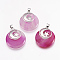 Natural Banded Agate Pendants, with Platinum Tone Brass Findings, Flat Round with Moon and Star, Dyed & Heated, 32x28x7mm, Hole: 4x5mm