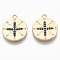 Brass Micro Pave Cubic Zirconia Pendants, Nickel Free, Flat Round with Compass, Medium Blue, Real 18K Gold Plated, 16x13.5x1.5mm, Hole: 1.2mm