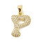 Brass Micro Pave Cubic Zirconia Pendants, Letter, Real 18K Gold Plated, Letter P, 20x14.5x3mm, Hole: 4.8x2.9mm