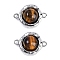 Brass Pave Natural Tiger Eye Flat Round Links Connector Charms, Platinum, 18x13x5.5mm, Hole: 1.6mm