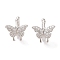 Brass Micro Pave Clear Cubic Zirconia Cuff Earrings for Women, Butterfly, Platinum, 12.5x13mm