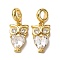 Brass Pave Clear Cubic Zirconia Owl European Dangle Charms, Large Hole Pendants, Rack Plating, Long-Lasting Plated, Cadmium Free & Lead Free, Golden, 22.5mm, Hole: 4mm