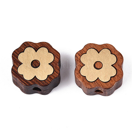 Натуральные сандаловые бусины и латунные бусины WOOD-T032-33E-1