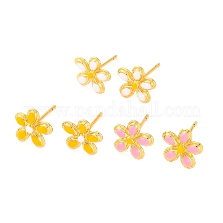 Серьги-гвоздики из латуни с цветочным покрытием EJEW-H016-42G-1