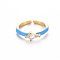 Brass Enamel Cuff Rings, Open Rings, Solitaire Rings, with Clear Cubic Zirconia, Nickel Free, Rhombus, Golden, Dodger Blue, US Size 7(17.3mm)