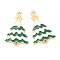 Alloy Enamel Pendants, Christmas Tree, Green, Light Gold, 25x16x2mm, Hole: 1mm