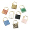 Natural Mixed Gemstone Pendants, with Golden Plated Brass Findings, Lock, 46.5~47x30x7mm, Hole: 6mm