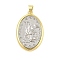 Rack Plating Brass Pendant, Long-Lasting Plated, Lead Free & Cadmium Free, Two Tone Oval Charms, Platinum & Real 18K Gold Plated, 30.5x20x5mm, Hole: 3.5x5mm