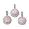 Natural Rose Quartz Pendants, Platinum Plated Brass Flat Round Charms, Rack Plating, Long-Lasting Plated, 35.5x22.5x15.5~16mm, Hole: 8x4mm