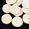 Handmade Reed Cane/Rattan Woven Beads, For Making Straw Earrings and Necklaces, No Hole/Undrilled, Flat Round, Lemon Chiffon, 35~45x5~8mm
