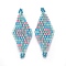 MIYUKI & TOHO Handmade Japanese Seed Beads Links, Loom Pattern, Rhombus, Pale Turquoise, 40~41.5x16~16.7x1.7~1.8mm, Hole: 1.4~1.5mm