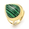 Ion Plating(IP) 304 Stainless Steel Synthetic Malachite Cuff Rings, Teardrop Open Rings for Women Men, Real 18K Gold Plated, 18.5x23.5mm, Inner diameter: Adjustable.