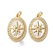 Brass Micro Pave Cubic Zirconia Pendants, with Shell, Oval with Star Charms, Rack Plating, Lasting Plated, Cadmium Free & Lead Free, with Jump Ring, Real 18K Gold Plated, 22.5x15x3mm, Hole: 3mm