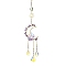 Natural Amethyst & Glass Pendants Decoration, with 304 Stainless Steel Split Rings, Moon & Sun, 300mm