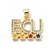 Brass Micro Pave Cubic Zirconia Pendants, Word ECU with Star, with Enamel, Cadmium Free & Lead Free, Rack Plating, Long-Lasting Plated, Real 18K Gold Plated, 16x18x2mm, Hole: 5x4mm