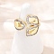 Brass Micro Pave Cubic Zirconia Cuff Rings, Cadmium Free & Lead Free, Leaf, Real 18K Gold Plated, 19mm, Inner Diameter: 18mm